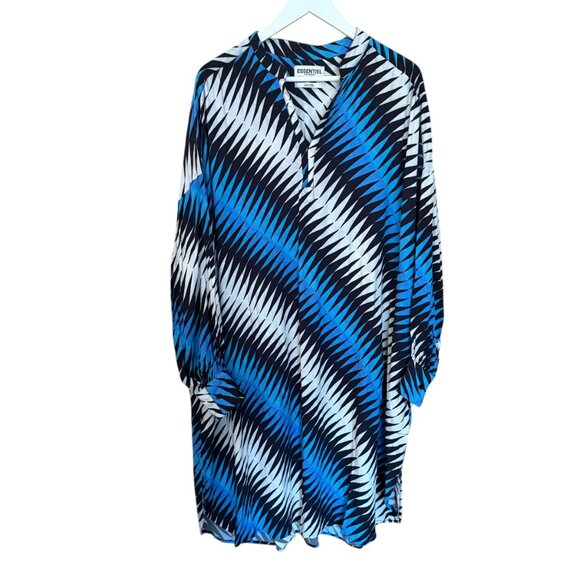Essentiel Antwerp Blue Geometric Print Draped Tunic Dress Women's size S - Picture 3 of 7